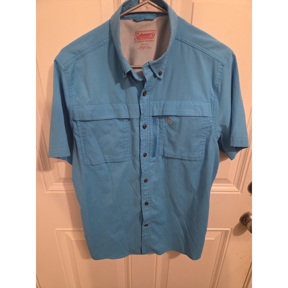 Coleman Outdoor Shirt‎ Men Medium Blue Adventure Stretch Fishing Button Down